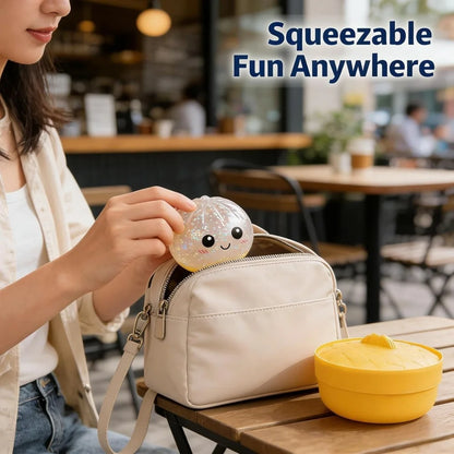 Glitter Dumpling Squishies, Upgrade Squishy Dumplings Stress Balls, Soft Squeezy Dough Ball with Steamer Stress Relief Desk Toy
