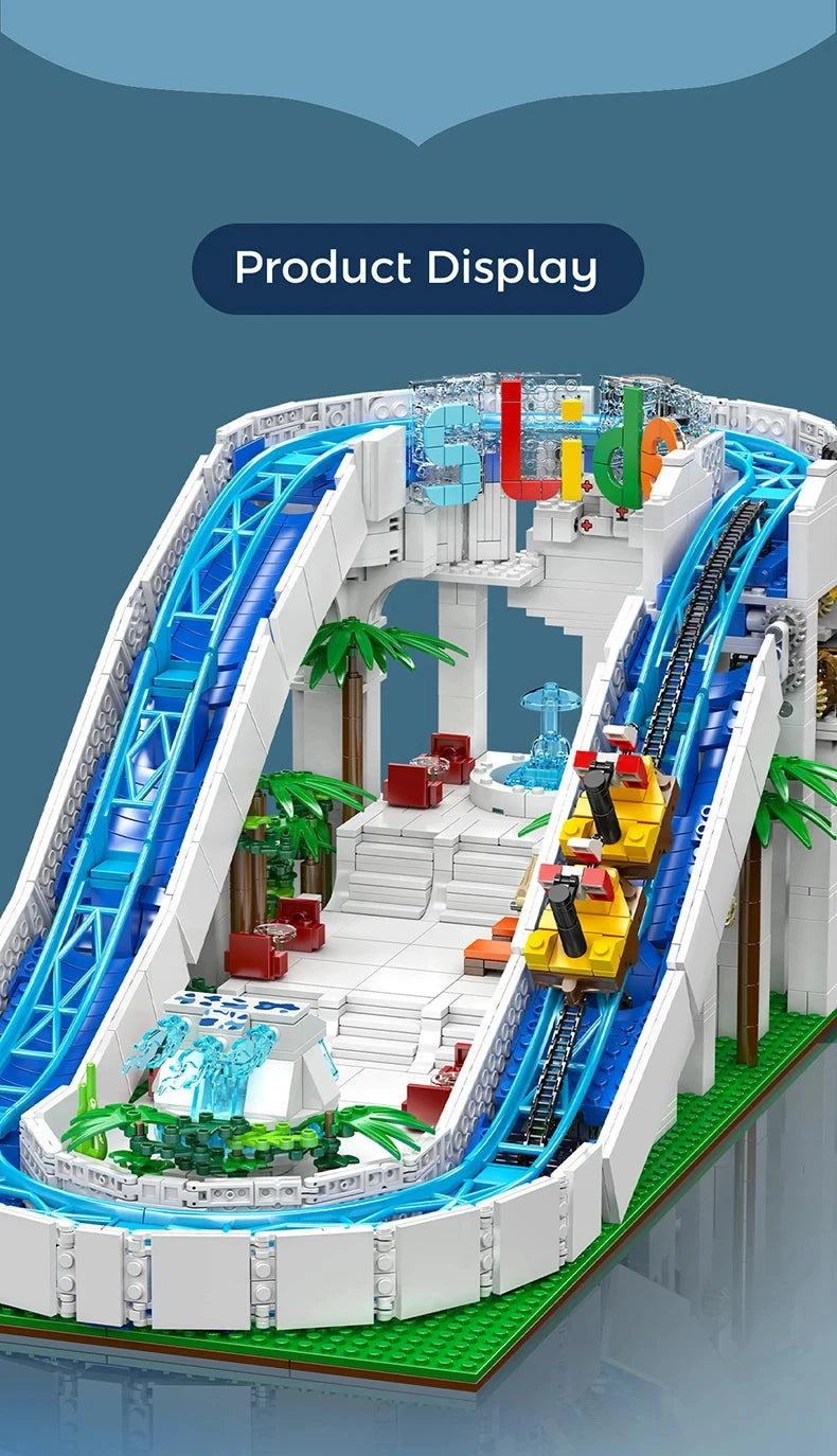 MOULD KING  Amusement Park Toys Motorized Spinning Ride,Water Slide,Flying Swing Ride,Shark Pirate Ship Building Blocks Bricks