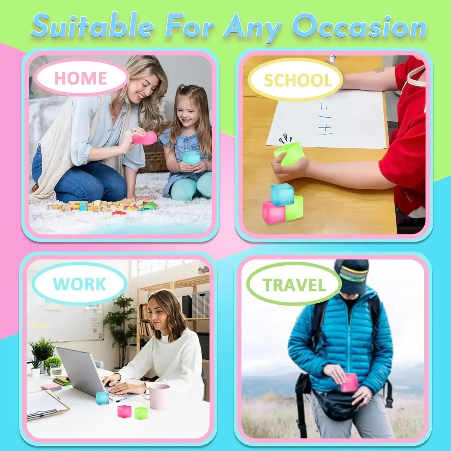 Square Ice Stress Ball Fidget Toys Stress Relief ADHD Autism Sensory Toys Soft Squishy Toys Party Favors Gifts for Kids Adults