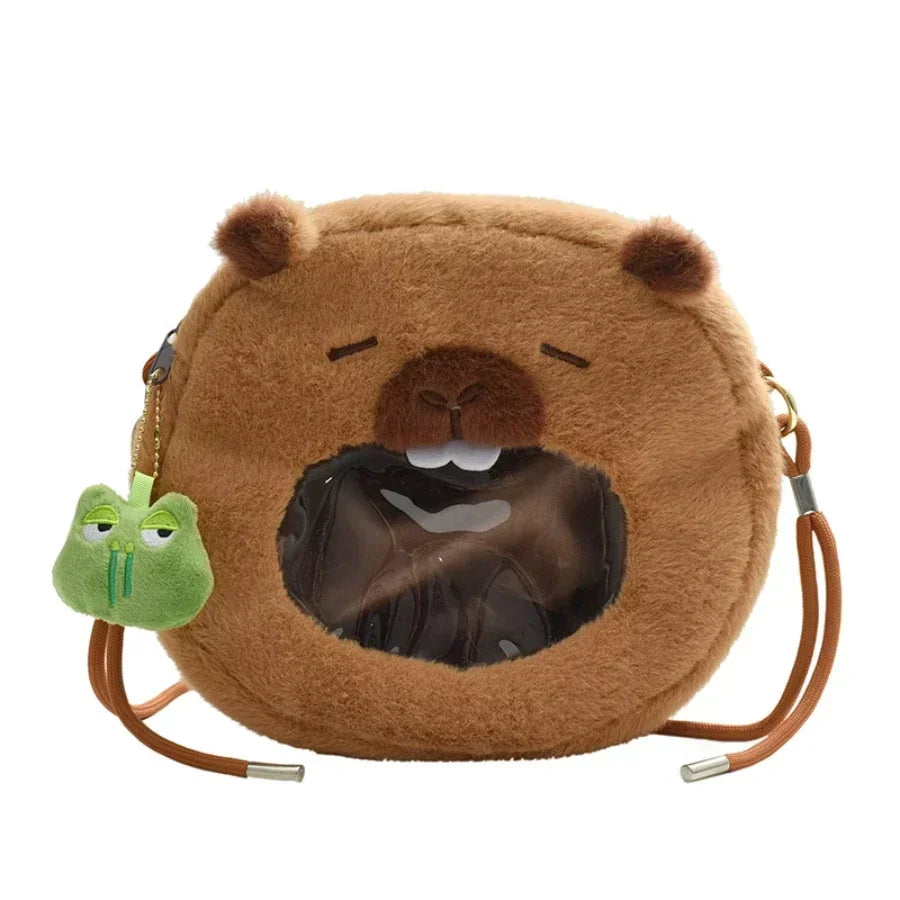 Strawberry Hat Capybara Plush Toy Simulation Turtle Backpack Capibara Stuffed Animals Papa Hand Circle Ring Small size Pendant