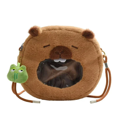 Strawberry Hat Capybara Plush Toy Simulation Turtle Backpack Capibara Stuffed Animals Papa Hand Circle Ring Small size Pendant