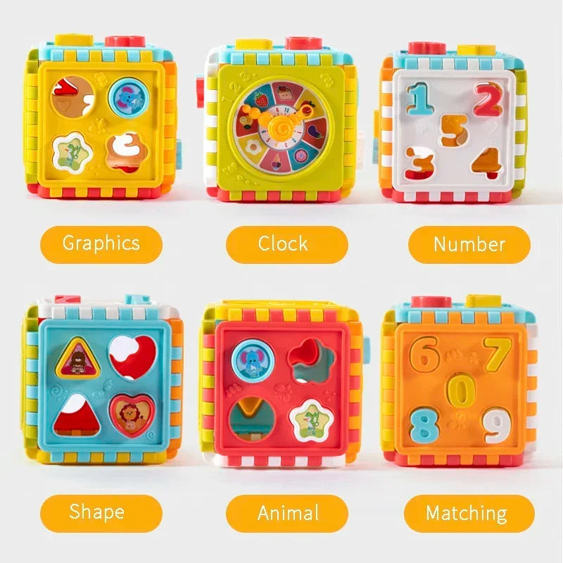 1PCS kids Puzzle Building Block Toy Shape Matching Hexahedron with Number Graphic Cognitive Block for Baby gift