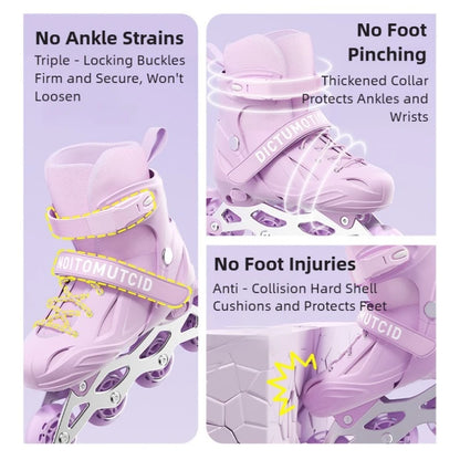 Kids Inline Skates for Beginners Adjustable Roller Blades for Boys Girls Age 6-12 Entry Level Professional Outdoor Skating Shoes