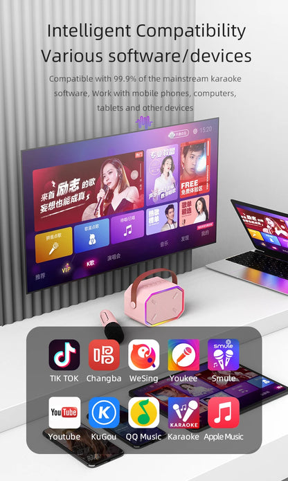 Mini Karaoke Machine for Kids Portable Karaoke Machine Bluetooth Wireless Microphones LDE Light Toys Gifts for Girls Boys