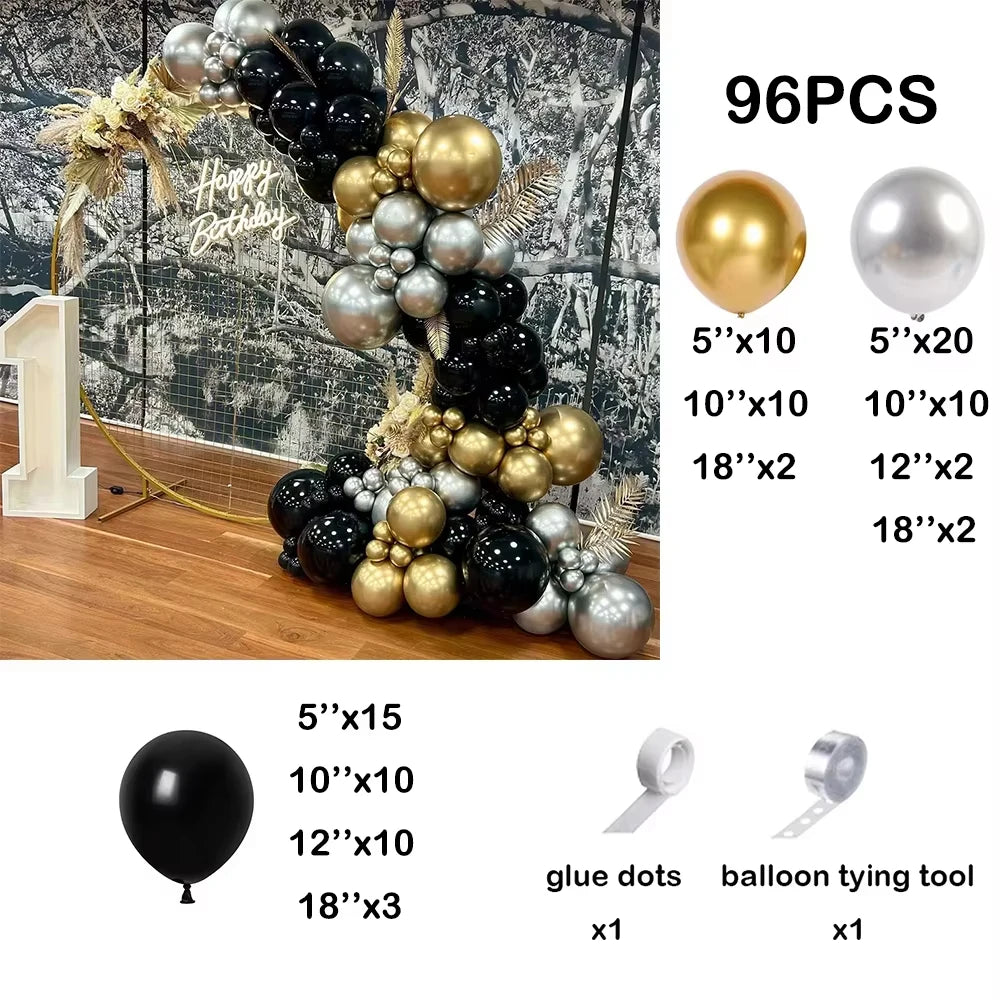 Black Chrome Silver Balloons Arch Garland Kit Wedding Bridal Shower Decor Birthday Party Baby Shower Graduation Party Decoration