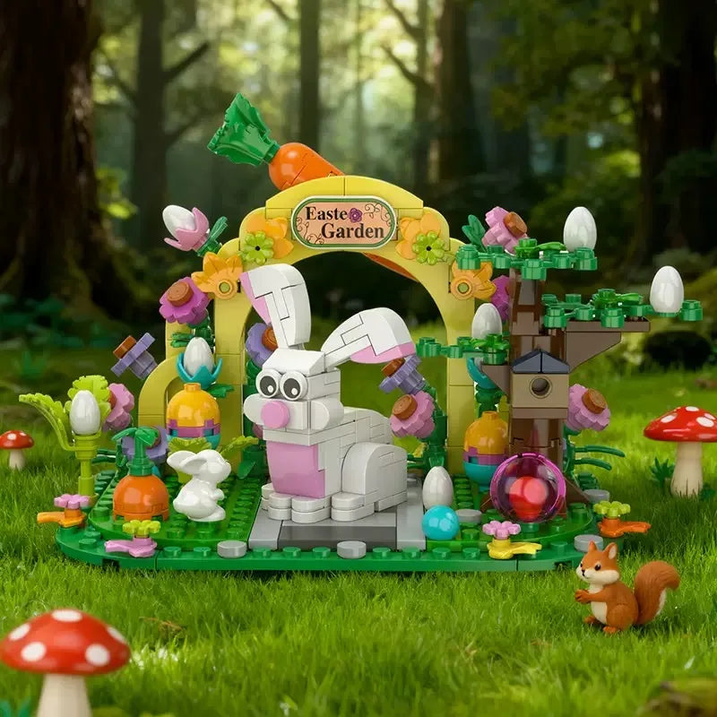 MOC Rabbit Easter Egg Easter Garden Animal Building Blocks Set Easter Bunny Carrots Toy For Kid's Birthday Holiday Easter Gifts