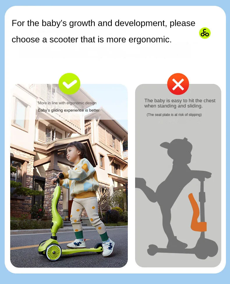 Baby stroller 3 wheels Multifunctional fenced seated scooter suitable for 2-12 years old baby bicycle Lightweight foldable