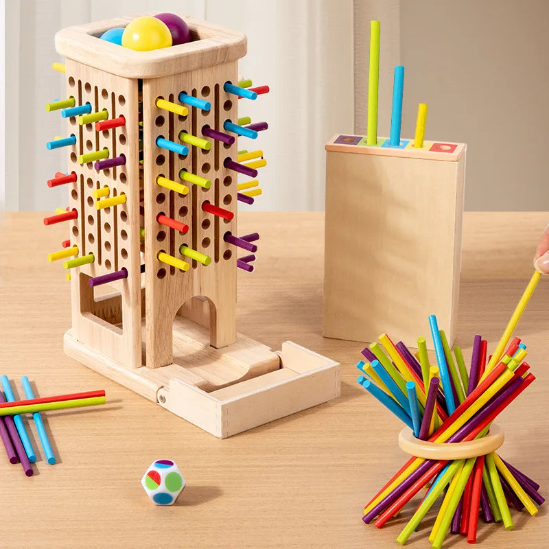 Wooden Stick Tower Toy Baby Montessori Sensory Motor Skills Toy Color Learning Counting Sticks Game Kids Educational  Balance To