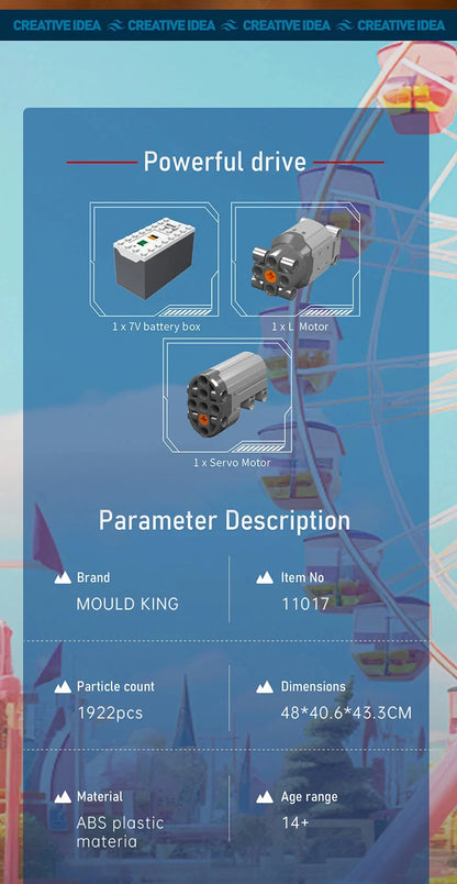 MOULD KING  Amusement Park Toys Motorized Spinning Ride,Water Slide,Flying Swing Ride,Shark Pirate Ship Building Blocks Bricks