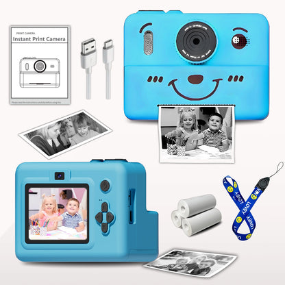 kids Instant print camera,photo&video&music&puzzle games,flash|dual camera|USB charging,birthday&holiday&family gathering gifts