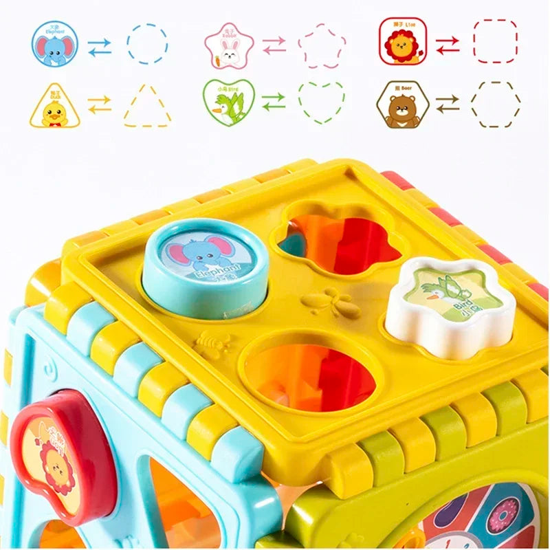 1PCS kids Puzzle Building Block Toy Shape Matching Hexahedron with Number Graphic Cognitive Block for Baby gift