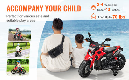 SucceBuy 6/12V Children's Electric Car Kids Ride On Motorcycle with Detachable Wheel Headlight Music Bluetooth for Boys Gifts