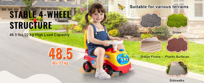 SucceBuy Toddler Ride On Push Car Sit to Stand Kids Ride On Toy Car W/ Music Steering Wheel   Seat Storage for Toddlers Ages 1-3