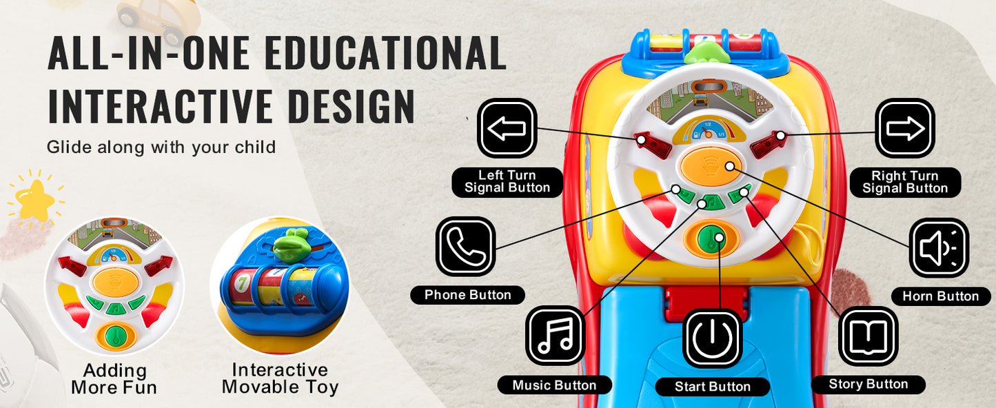 SucceBuy Toddler Ride On Push Car Sit to Stand Kids Ride On Toy Car W/ Music Steering Wheel   Seat Storage for Toddlers Ages 1-3