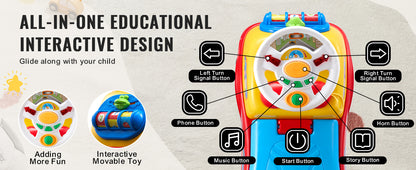 SucceBuy Toddler Ride On Push Car Sit to Stand Kids Ride On Toy Car W/ Music Steering Wheel   Seat Storage for Toddlers Ages 1-3