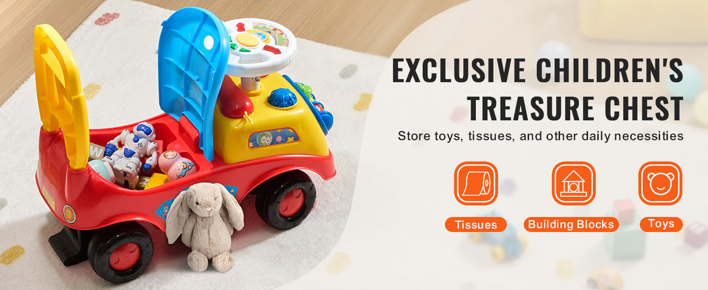 SucceBuy Toddler Ride On Push Car Sit to Stand Kids Ride On Toy Car W/ Music Steering Wheel   Seat Storage for Toddlers Ages 1-3