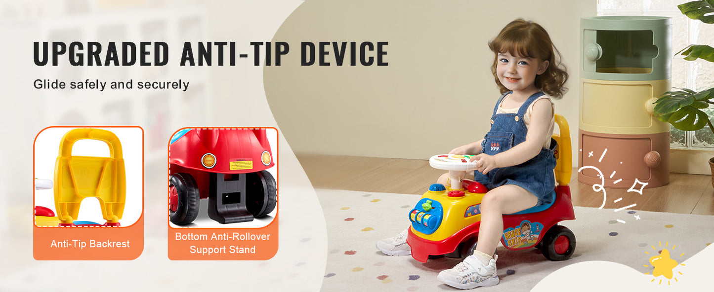 SucceBuy Toddler Ride On Push Car Sit to Stand Kids Ride On Toy Car W/ Music Steering Wheel   Seat Storage for Toddlers Ages 1-3